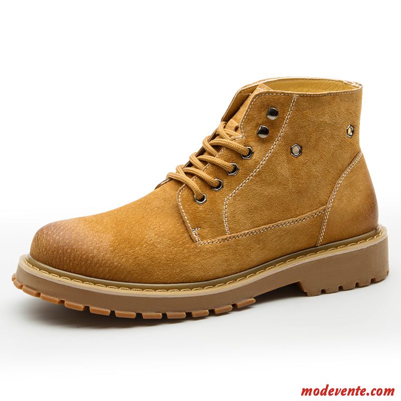 Bottes Homme Chaussures En Cuir Hiver Tous Les Assortis Angleterre Tendance Bureau Jaune