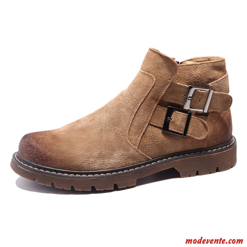 Bottes Homme Cuir Véritable Hautes En Cuir Décontractée Angleterre Bottes Courtes Brun