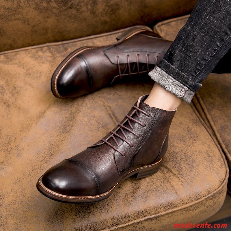 Bottes Homme Cuir Véritable Rétro Bottes Martin Tous Les Assortis Tendance Hautes