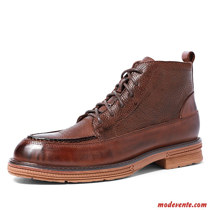 Bottes Homme Hautes Cool Cuir Véritable En Cuir Tendance Angleterre Marron