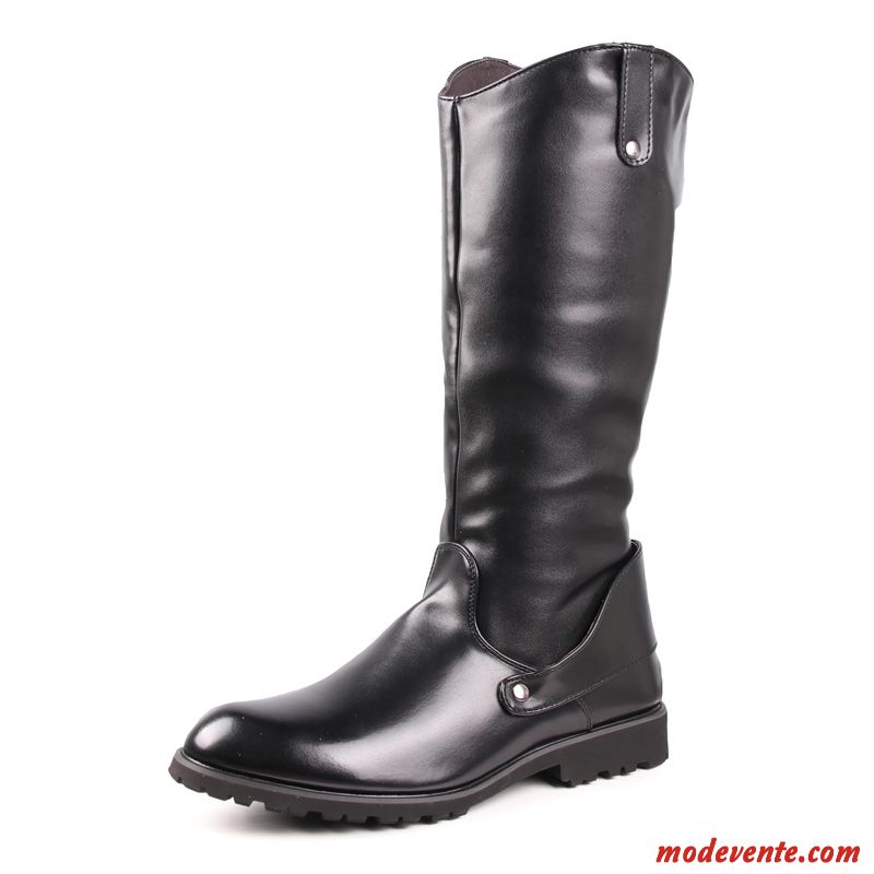 Bottes Homme Tendance Angleterre Hautes L'automne Printemps En Cuir Noir