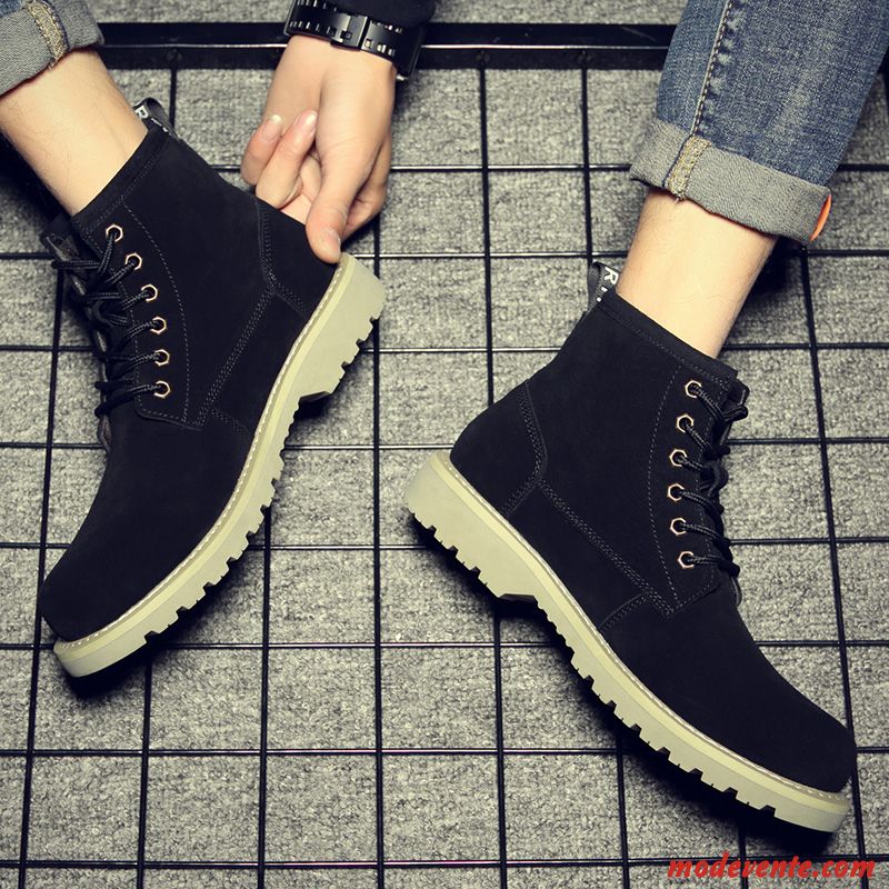 Bottes Homme Tendance En Cuir Angleterre Chaussures En Coton Tous Les Assortis Désert Noir