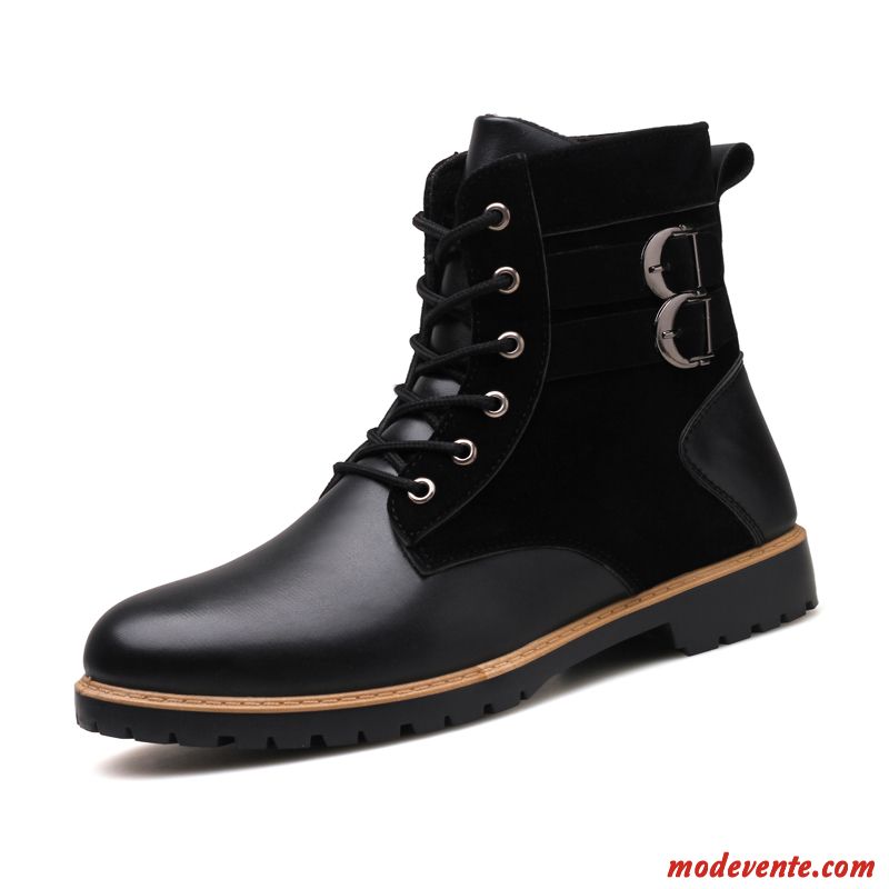 Bottes Homme Tendance Haute Bottes Courtes Chaussures En Cuir Décontractée Bottes De Neige Noir