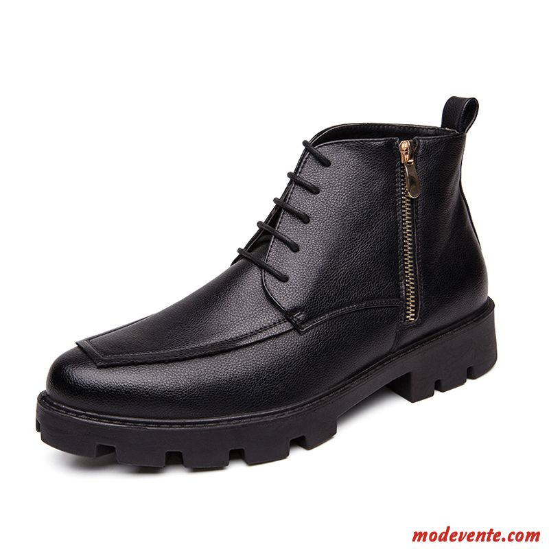 Bottes Homme Été Augmenté Chaussures En Cuir Bottes Martin Pointe Pointue Semelle Épaisse Noir