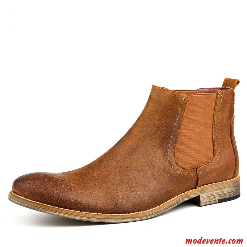 Bottes Homme Été Cuir Bureau Mode Angleterre Rétro Jaune Brun