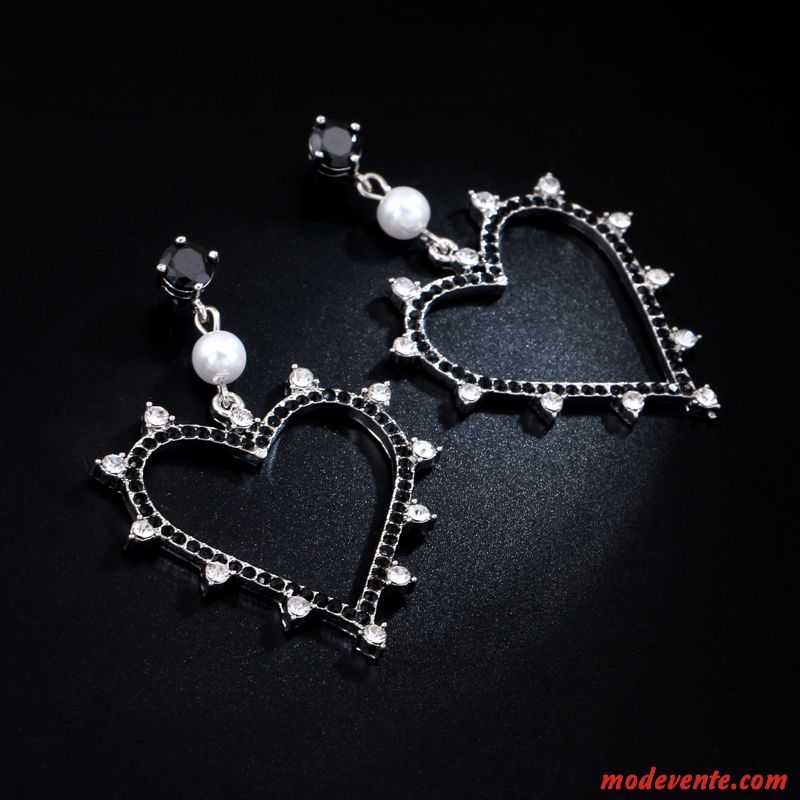 Boucles D'oreilles Femme Accessoires Créatif En Forme De Coeur Enfant Creux Cœur Noir Argent