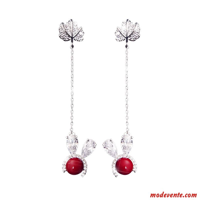 Boucles D'oreilles Femme All-match Perle Tempérament Simple Lapin Ultra Rouge Argent