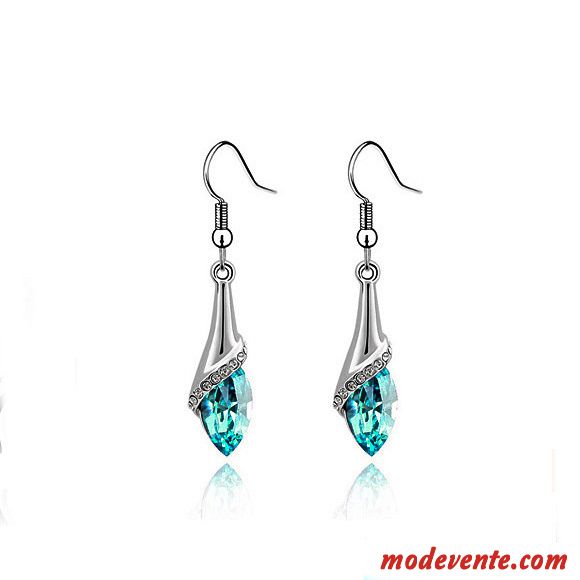 Boucles D'oreilles Femme Cristal Longue Section Tempérament Bleu Argent