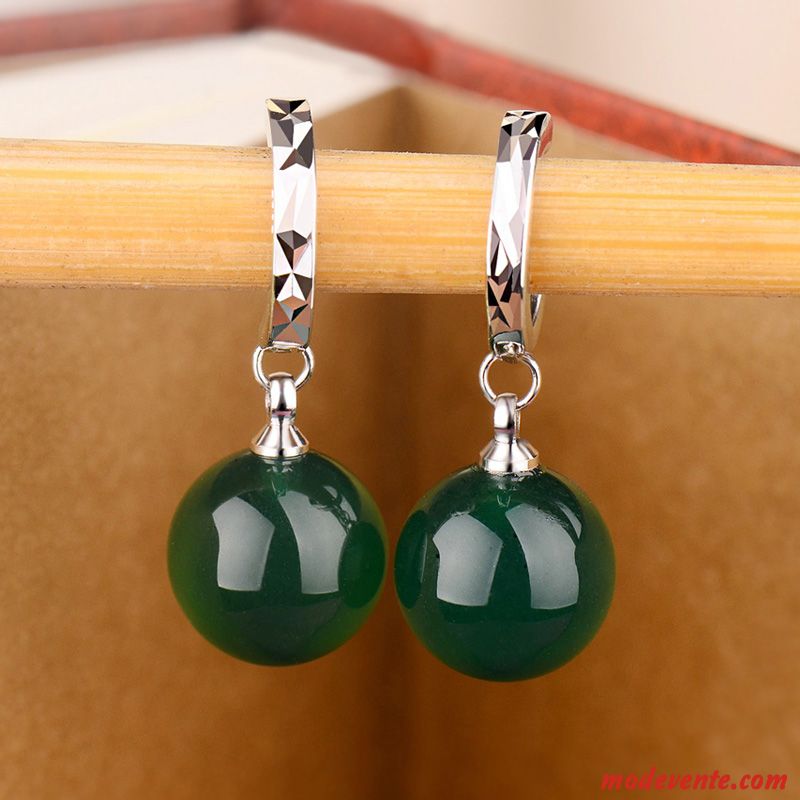 Boucles D'oreilles Femme Gros Classique Mode Tempérament Accessoires Rouge Vert Argent