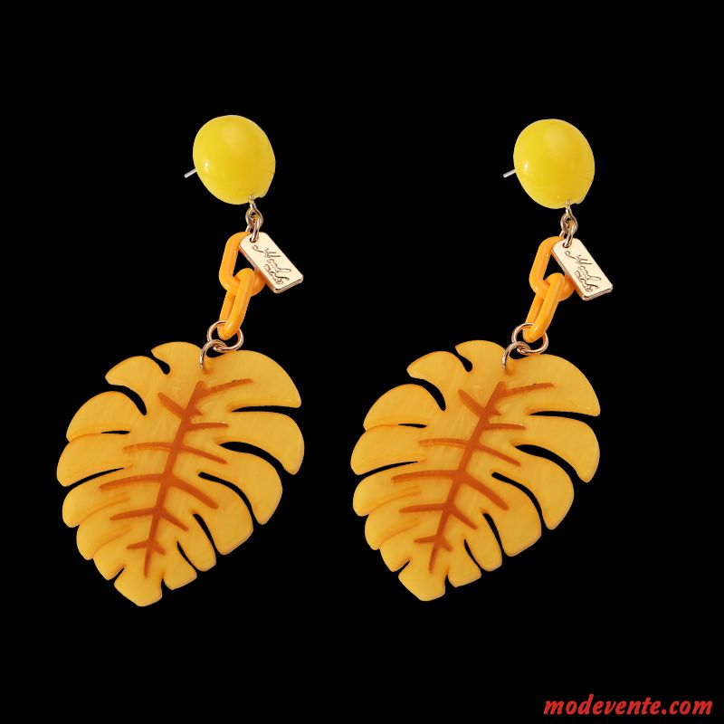 Boucles D'oreilles Femme Longue Section Résine Feuilles Personnalité Jaune