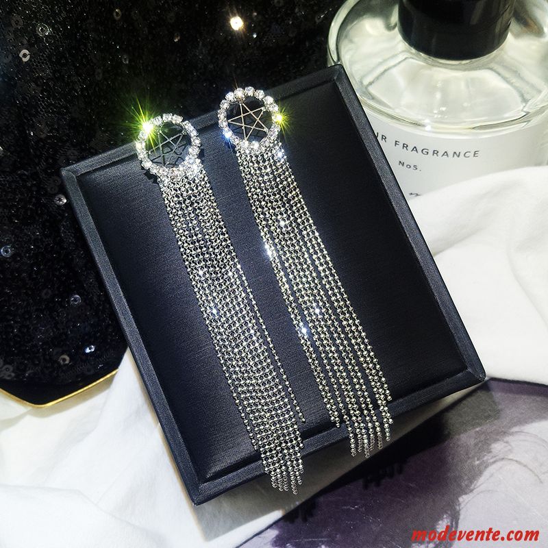 Boucles D'oreilles Femme Pendentif Longue Section Tassel Creux Réseau Tempérament Rouge Argent