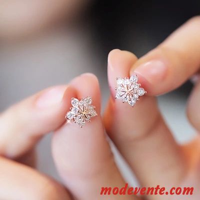 Boucles D'oreilles Femme Pure Doux Tempérament Mode Accessoires Flocon De Neige Rose Or Argent