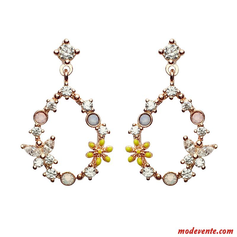 Boucles D'oreilles Femme Pure Tempérament Fleurs Personnalité Réseau Simple Rouge Or Argent