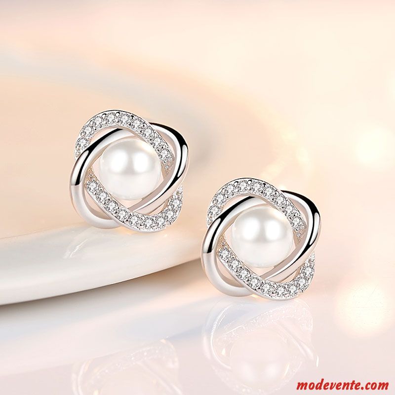 Boucles D'oreilles Femme Réseau Tempérament Pure All-match Perle Personnalité Rouge Argent