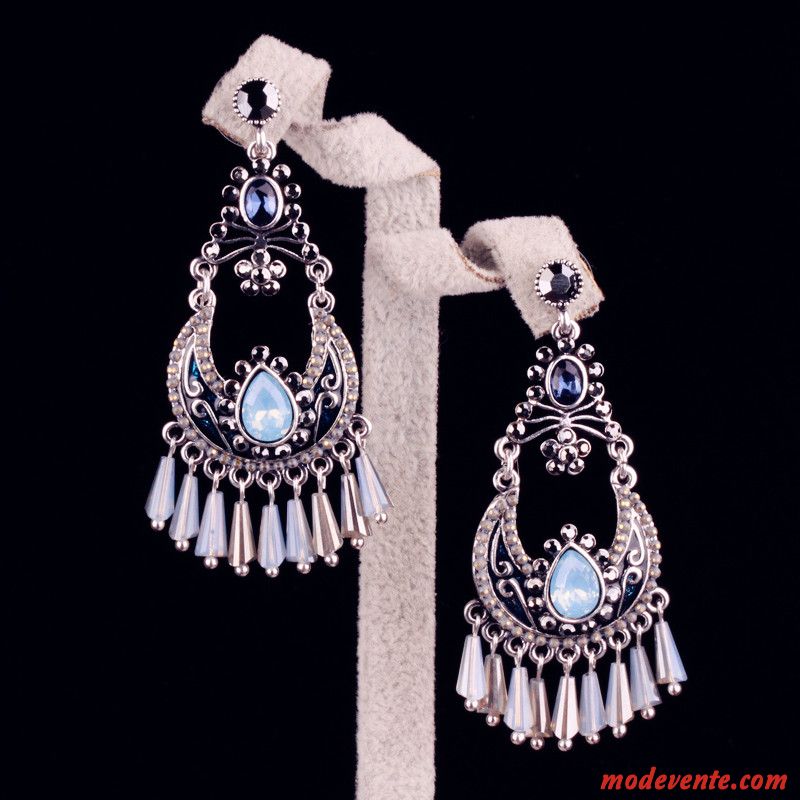 Boucles D'oreilles Femme Rétro Tassel Le Nouveau Longue Section Cristal Tempérament Argent