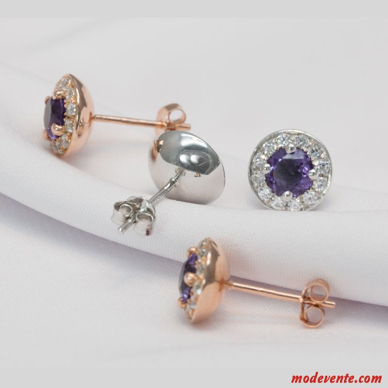 Boucles D'oreilles Femme Ultra Petit Original Nouveau Cristal Simple Violet Or Argent