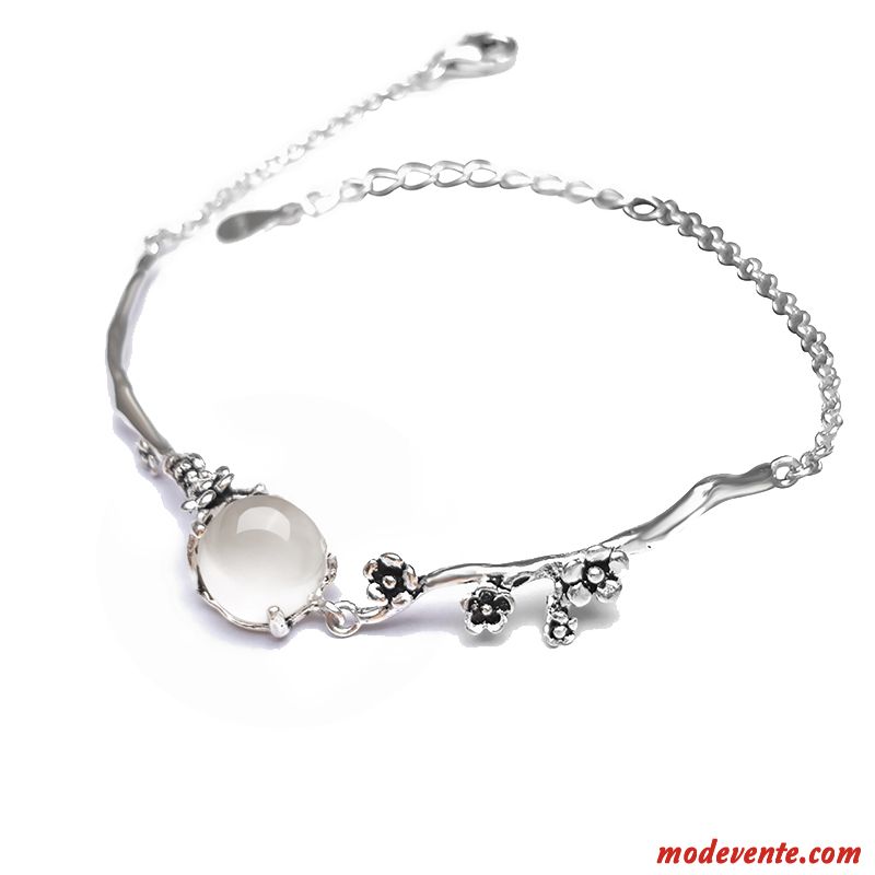 Bracelets Femme Rétro Pure Cadeau Tempérament Fleur Blanc Argent