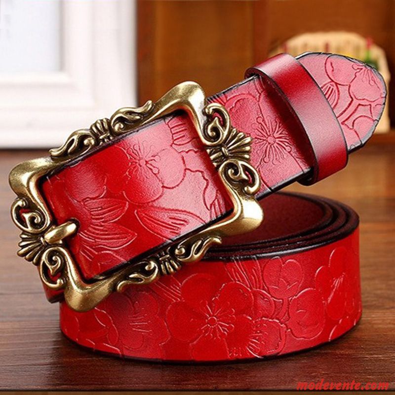 Ceinture Femme All-match Allongé Longue Ultra Jeans Cuir Véritable Rouge