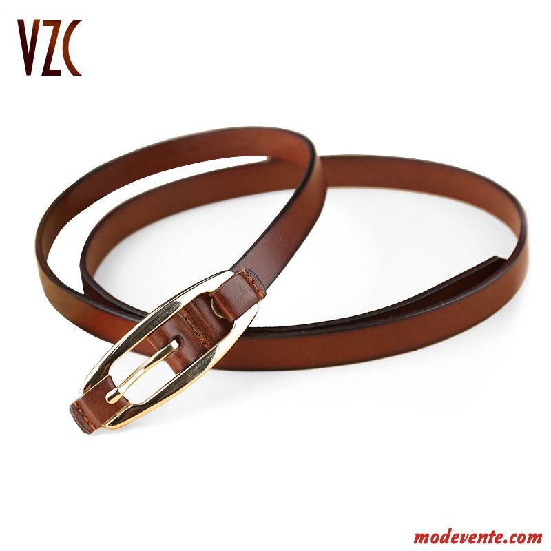 Ceinture Femme Bien Couche De Tête Boucle Cuir Véritable Cuir De Vache All-match Brun