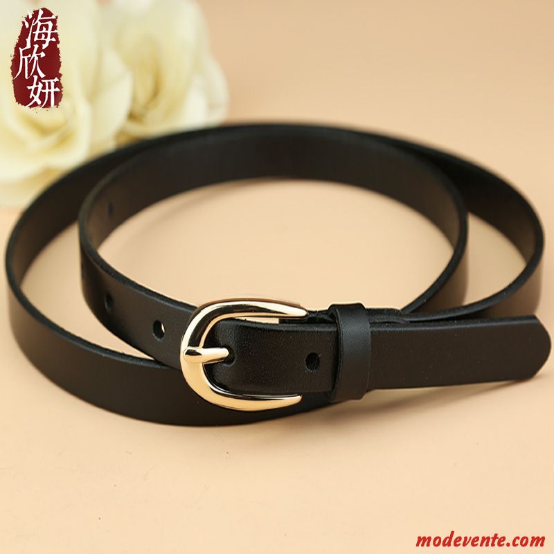 Ceinture Femme Bien Cuir Véritable Boucle Décoration Pure All-match Noir