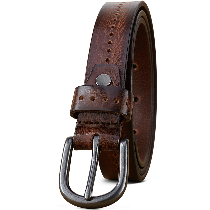 Ceinture Femme Couche De Tête Tendance Jeans Cuir De Vache Le Nouveau Rétro Marron Foncé