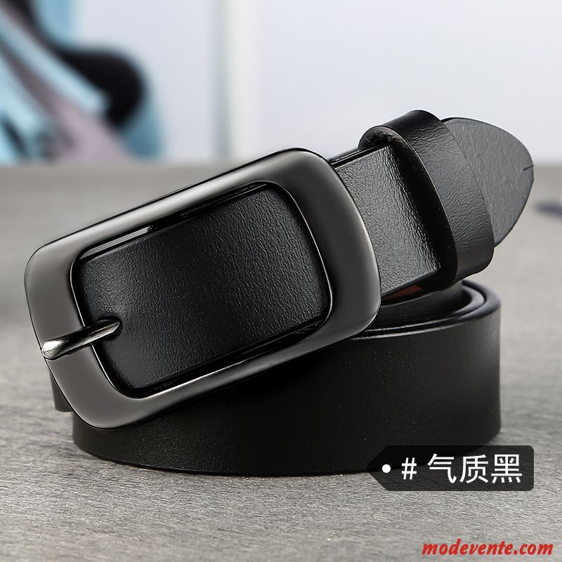 Ceinture Femme Cuir De Vache All-match Tendance Cuir Véritable Pure Simple Noir