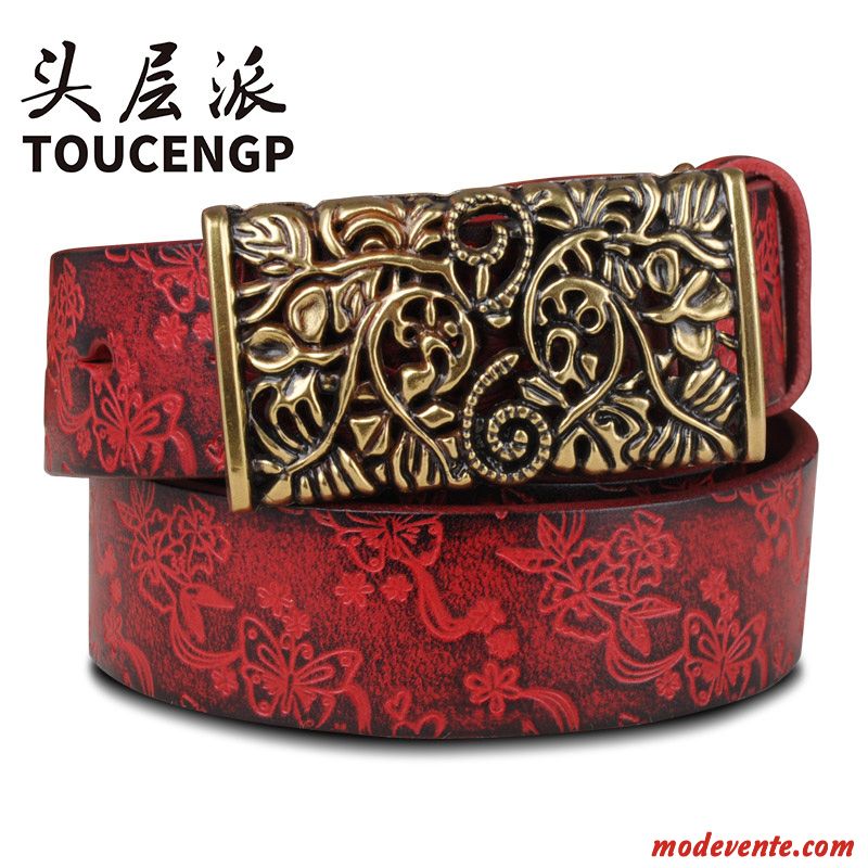 Ceinture Femme Cuir Véritable Cuir De Vache Lisse Rétro Mode Loisir Impression Rouge