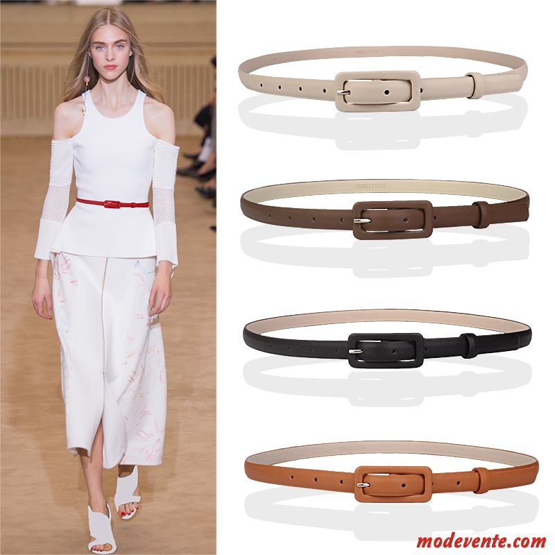 Ceinture Femme Cuir Véritable Décoration Modèles Féminins Beige All-match Simple Blanc