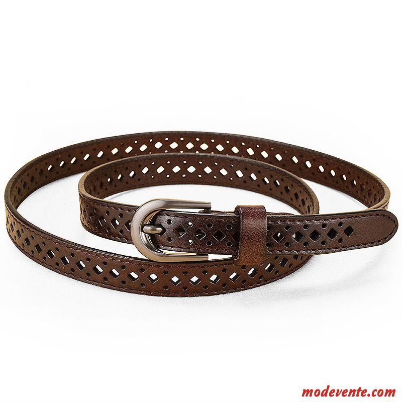 Ceinture Femme Cuir Véritable Simple Bien Décoration Rétro Couche De Tête Marron