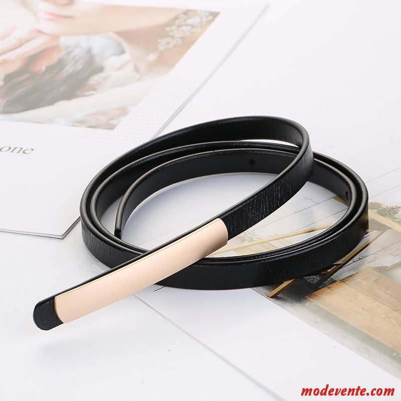 Ceinture Femme Doux Vers Le Bas Décoration Bien Tricot Cuir Véritable Noir