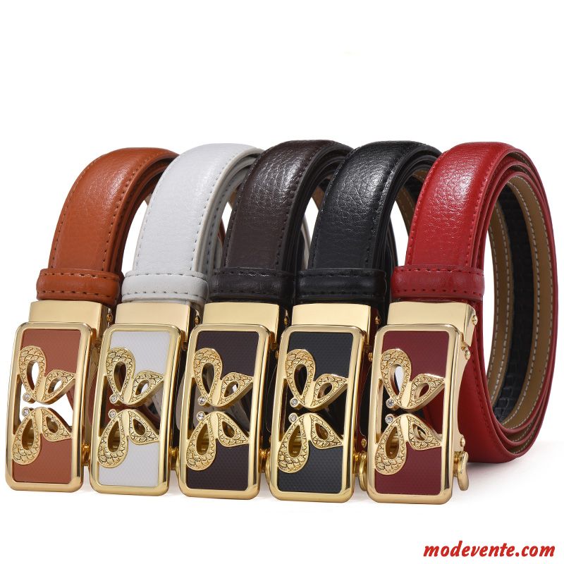 Ceinture Femme Décoration Cuir De Vache Simple Cuir Véritable Mode All-match Blanc Noir Rouge