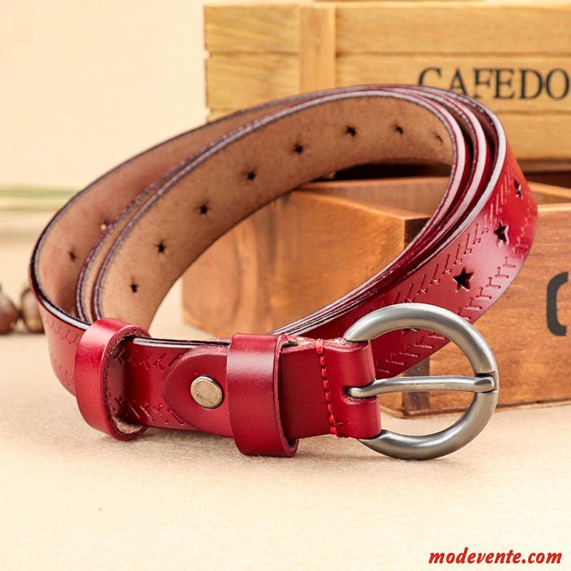 Ceinture Femme Le Nouveau All-match Jeans Cuir Véritable Cuir De Vache Peau Douce Rouge