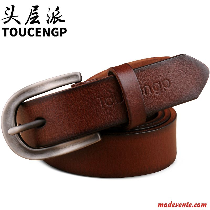 Ceinture Femme Loisir Couche De Tête Boucle Cuir Véritable Cuir De Vache Pure Brun