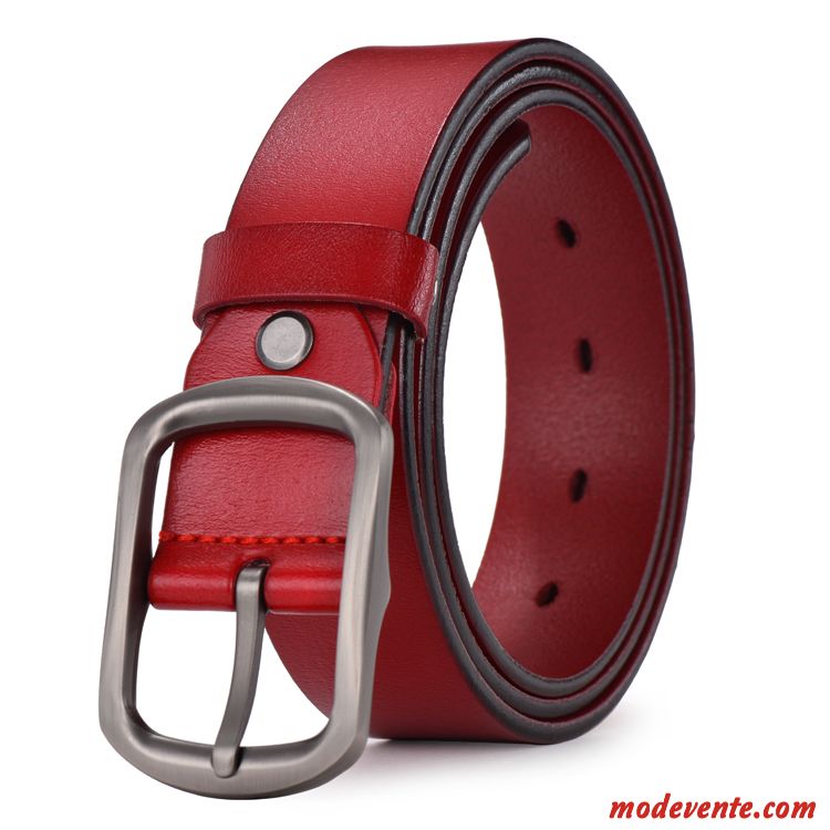 Ceinture Femme Loisir Cuir Véritable All-match Cuir De Vache Pure Simple Rouge