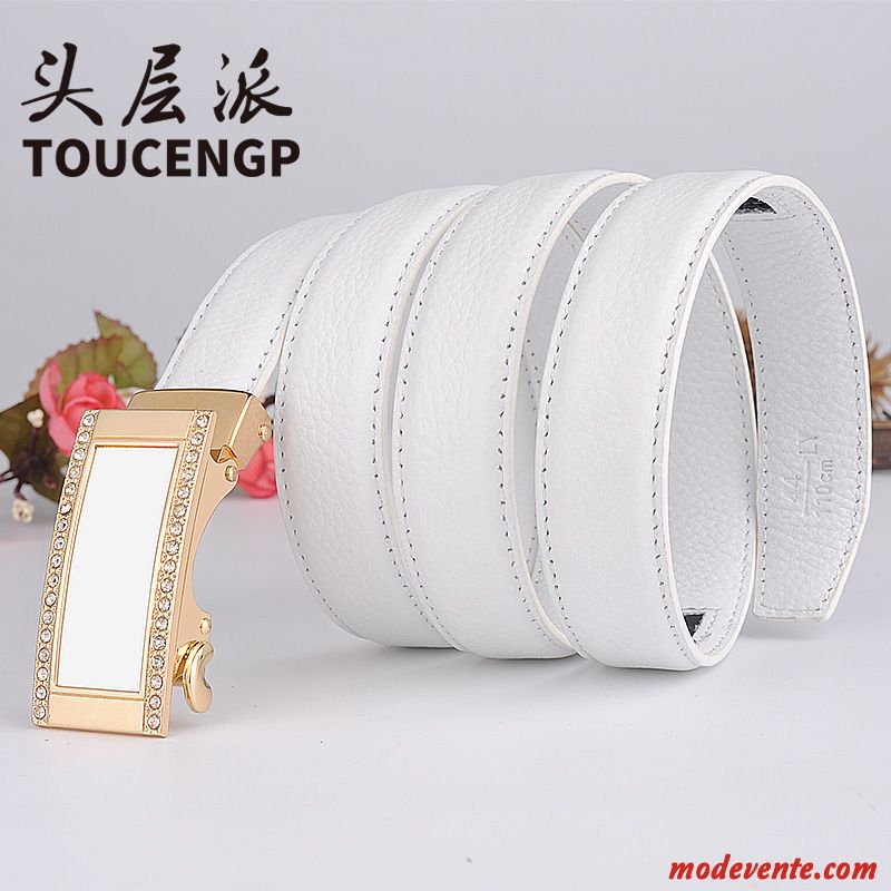 Ceinture Femme Loisir Cuir Véritable Bien Couche De Tête All-match Boucle Automatique Blanc