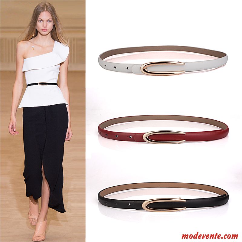 Ceinture Femme Mode All-match Cuir Véritable Décoration Petit Bien Noir