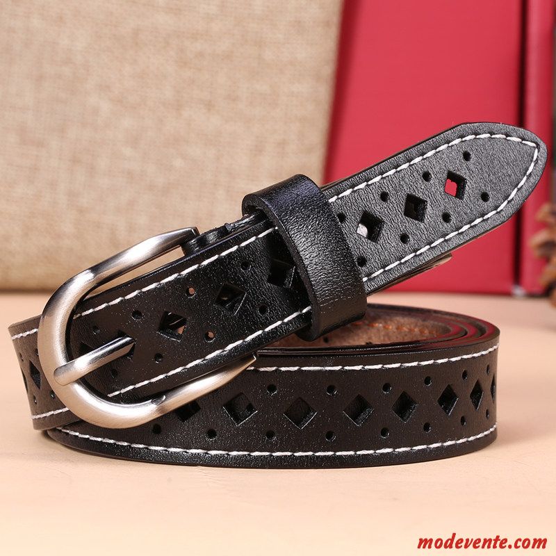 Ceinture Femme Personnalité Mode Le Nouveau Tendance Cuir Véritable Décoration Noir