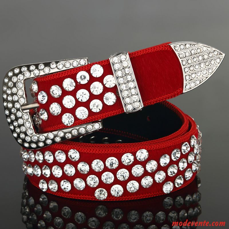 Ceinture Femme Pierres De Strass All-match Modèles Féminins Diamant Mode Décoration Rouge