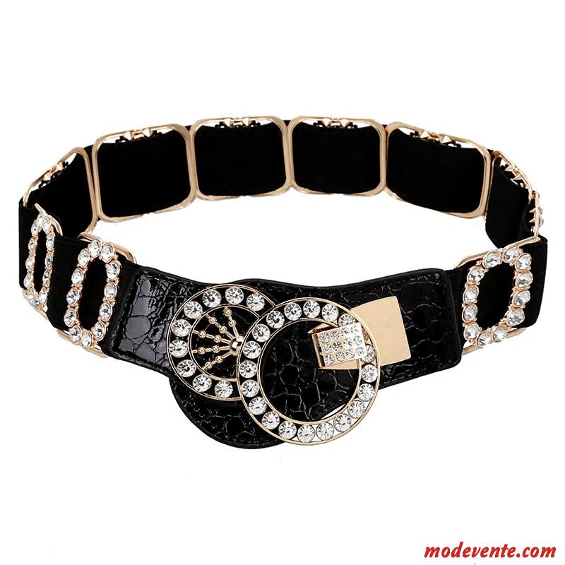 Ceinture Femme Pierres De Strass Décoration Élastique Mode All-match Le Nouveau Noir