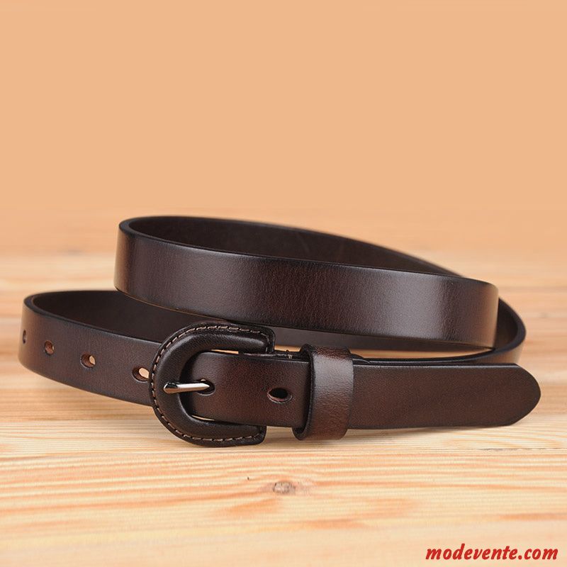 Ceinture Femme Rétro Simple Tendance Boucle Pure Cuir De Vache Marron Foncé