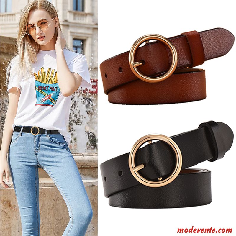 Ceinture Femme Simple Jeans Tendance Étudiant Boucle Cuir Véritable Noir