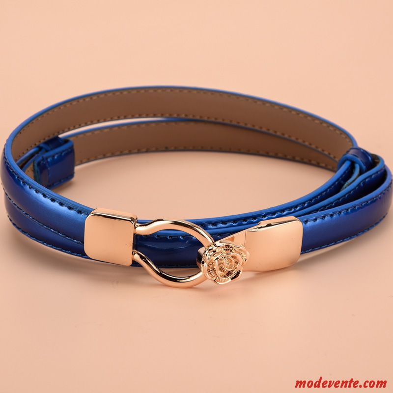 Ceinture Femme Étroit Cuir Verni Décoration Bien Doux All-match Bleu