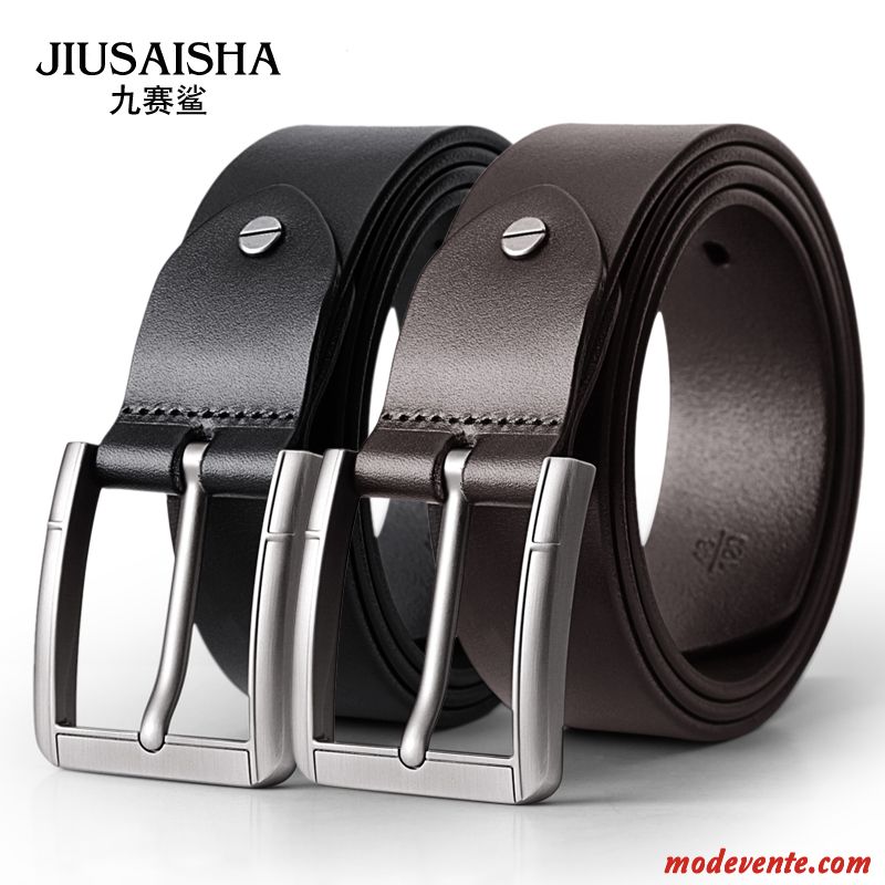 Ceinture Homme All-match Loisir Jeunesse Boucle Âge Moyen Cuir De Vache Noir