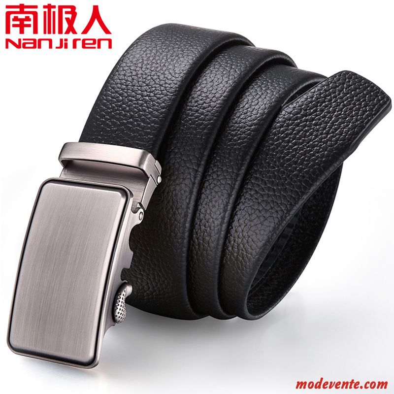 Ceinture Homme Authentique Modèle Martelé Ensemble Boucle Automatique Cuir De Vache Boite Cadeau Noir