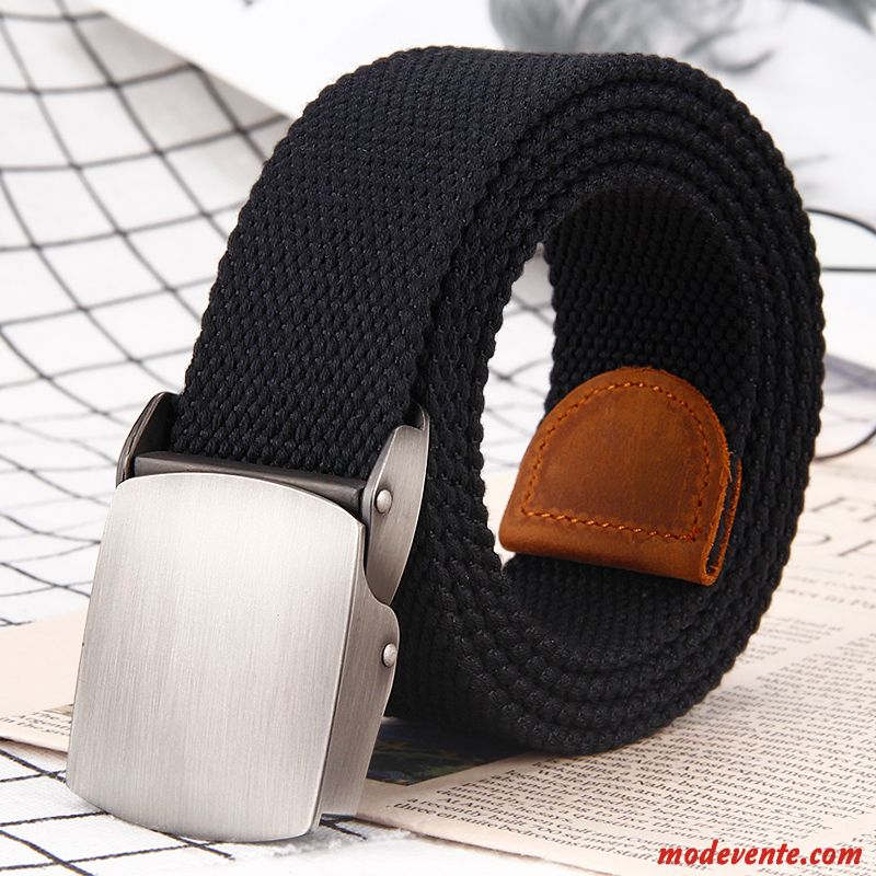 Ceinture Homme Boucle Automatique Loisir Toile Outillage Lisse Jeans Noir