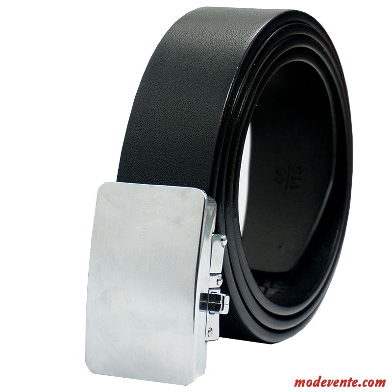 Ceinture Homme Couche De Tête Cuir De Vache Boucle Automatique Cuir Véritable Entreprise Noir