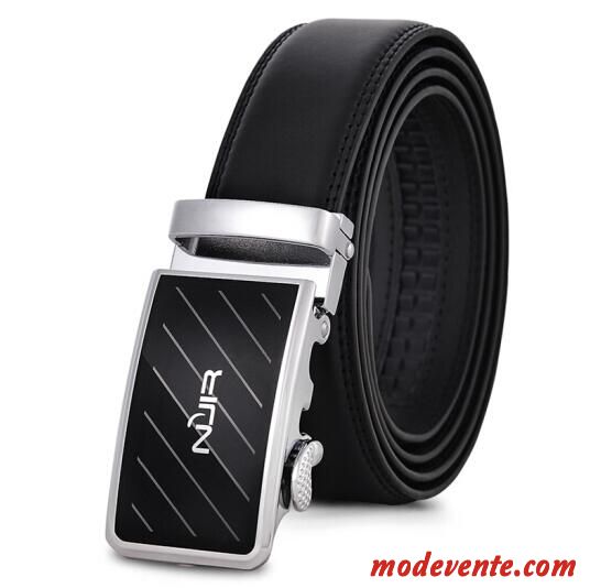 Ceinture Homme Cuir De Vache Boucle Automatique Loisir Noir