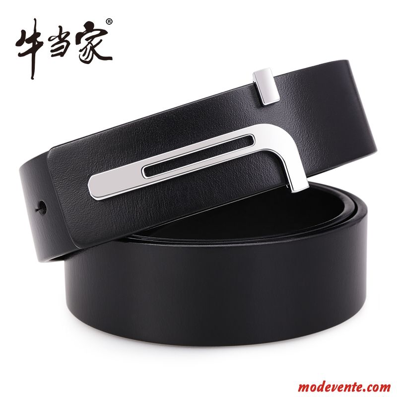 Ceinture Homme Cuir De Vache Lisse Loisir Jeunesse Le Nouveau Simple Noir