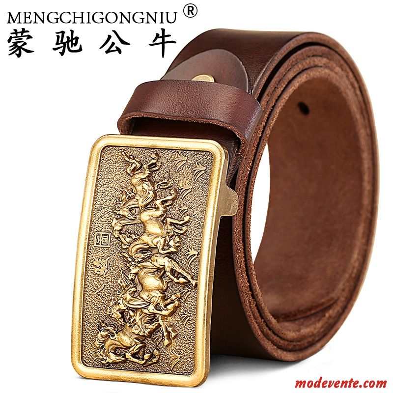 Ceinture Homme Cuir De Vache Pure Cuir Véritable Jeunesse Âge Moyen Couche De Tête Brun