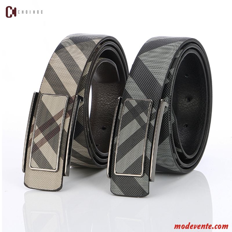 Ceinture Homme Cuir Entreprise All-match Plaid Jeunesse Cuir De Vache Noir